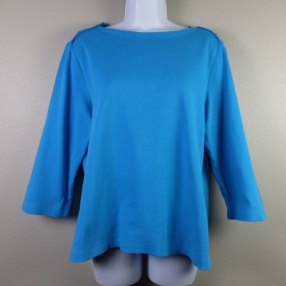 Westbound Tops - Westbound Blue Button Shoulders Top Size Medium